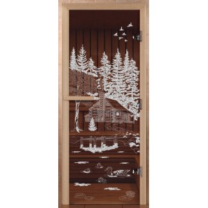 Дверь для бани Сила Алтая Банька в лесу Бронза прозрачная 190х70мм стекло 8мм лиственная коробка 3 петли