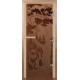 Дверь для бани Сила Алтая Мишка в лесу Бронза матовая 190х70мм стекло 8мм лиственная коробка 3 петли